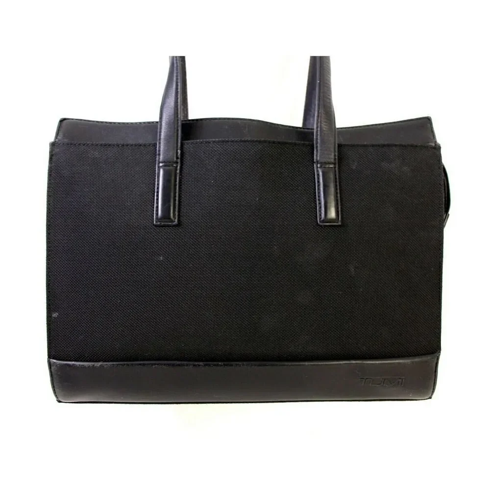 VINTAGE TUMI BLACK GENUINE LEATHER BUSINESS TOTE SHOULDER BAG LAWYER HANDBAG